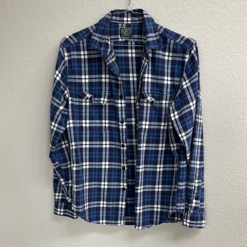 J. Crew Blue and White Plaid Button-Down Shirt